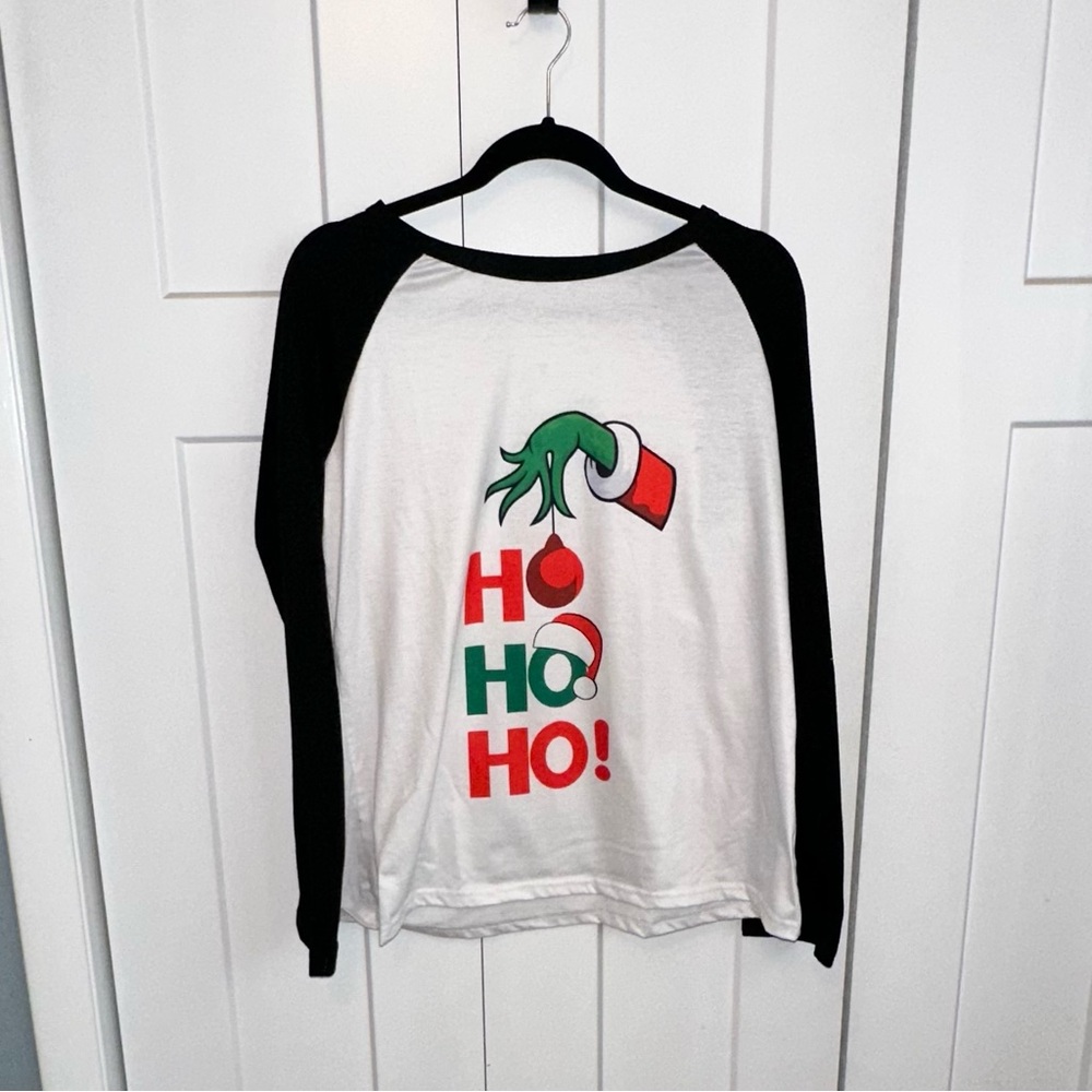 Christmas Grinch HO HO HO Graphic Baseball Tee - L